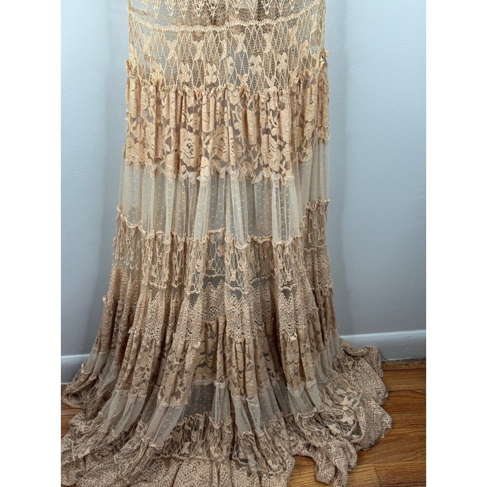 NWT Sherri Hill 52663 Lace halter Neck Maxi Dress High-low Sheer Skirt Size 0 - Picture 10 of 11